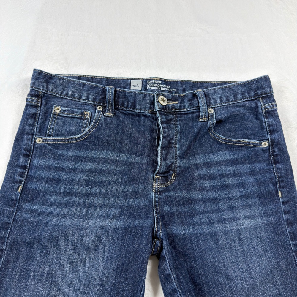 Mossimo Boyfriend Denim Shorts Womens 8 Dark Wash Blue Excellent Raw Hem Stretch - Picture 4 of 11